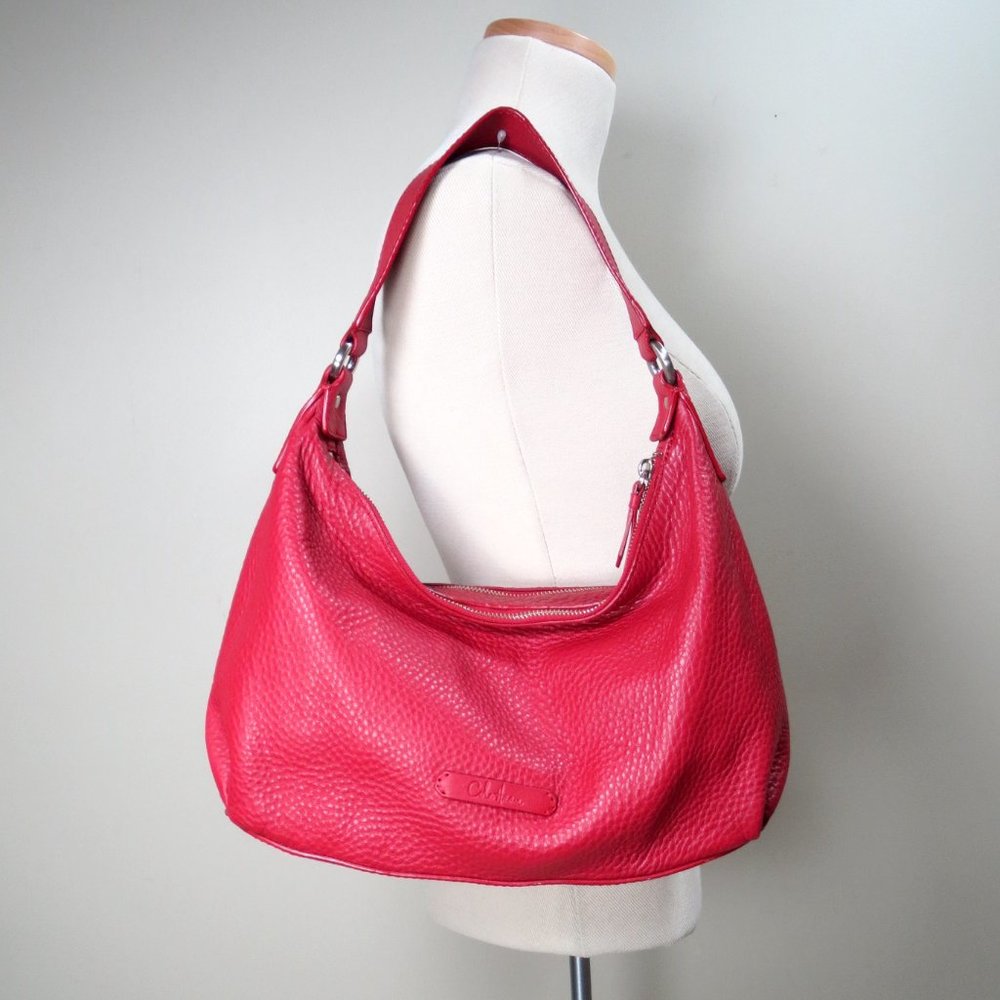 Cole Haan Red Pebbled Leather Hobo Shoulder Bag Slouch Purse Handbag